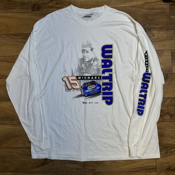 Michael Waltrip #15 NASCAR Chase Authentics Mens XL White Long Sleeve Shirt - Picture 1 of 16